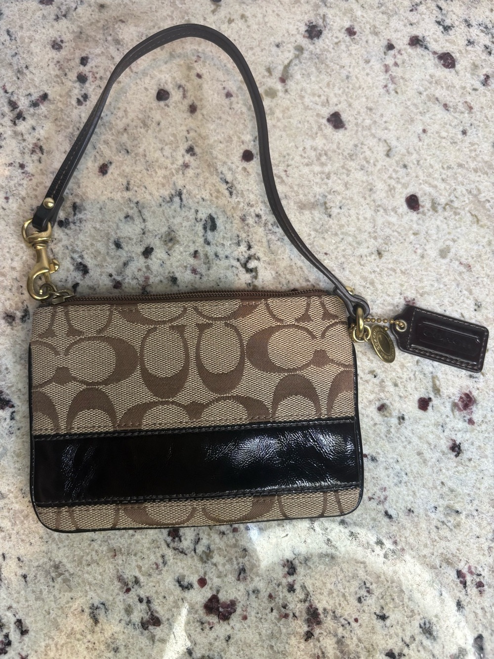 Coach Legacy Signature Stripe Leather Wristlet 41637 Brown & Tan